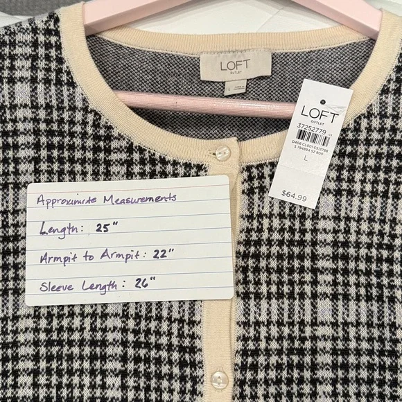 ***NWT*** LOFT Outlet Black and Cream Patterned Cardigan - Picture 3 of 5